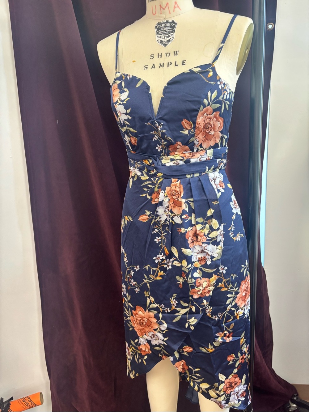 Lulus Floral Navy Spaghetti-Strap Sheath Dress